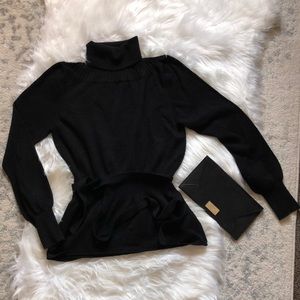 Softest black turtle tie waist balloon sleeve knitted sweater ♠️